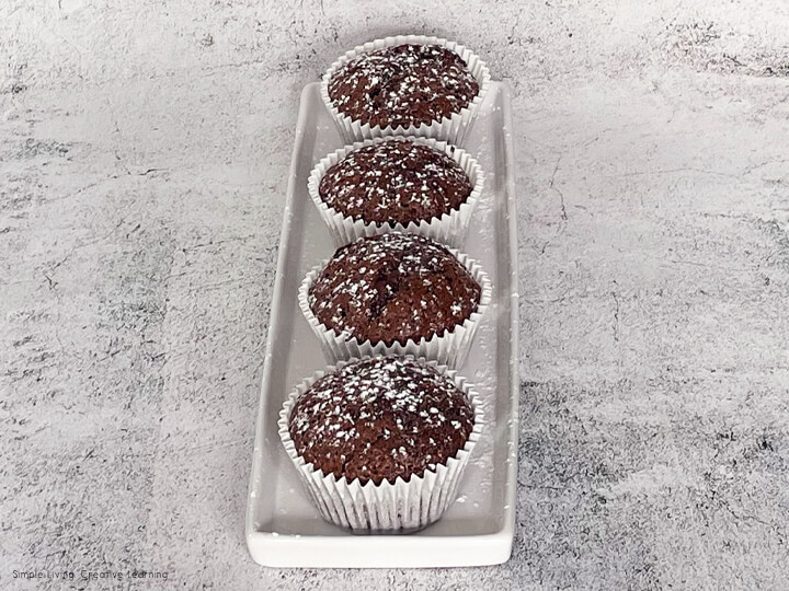 Chocolate Mousse Muffins Lined Up on a Tray