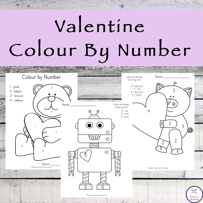 Valentine Colour by Number printable pack
