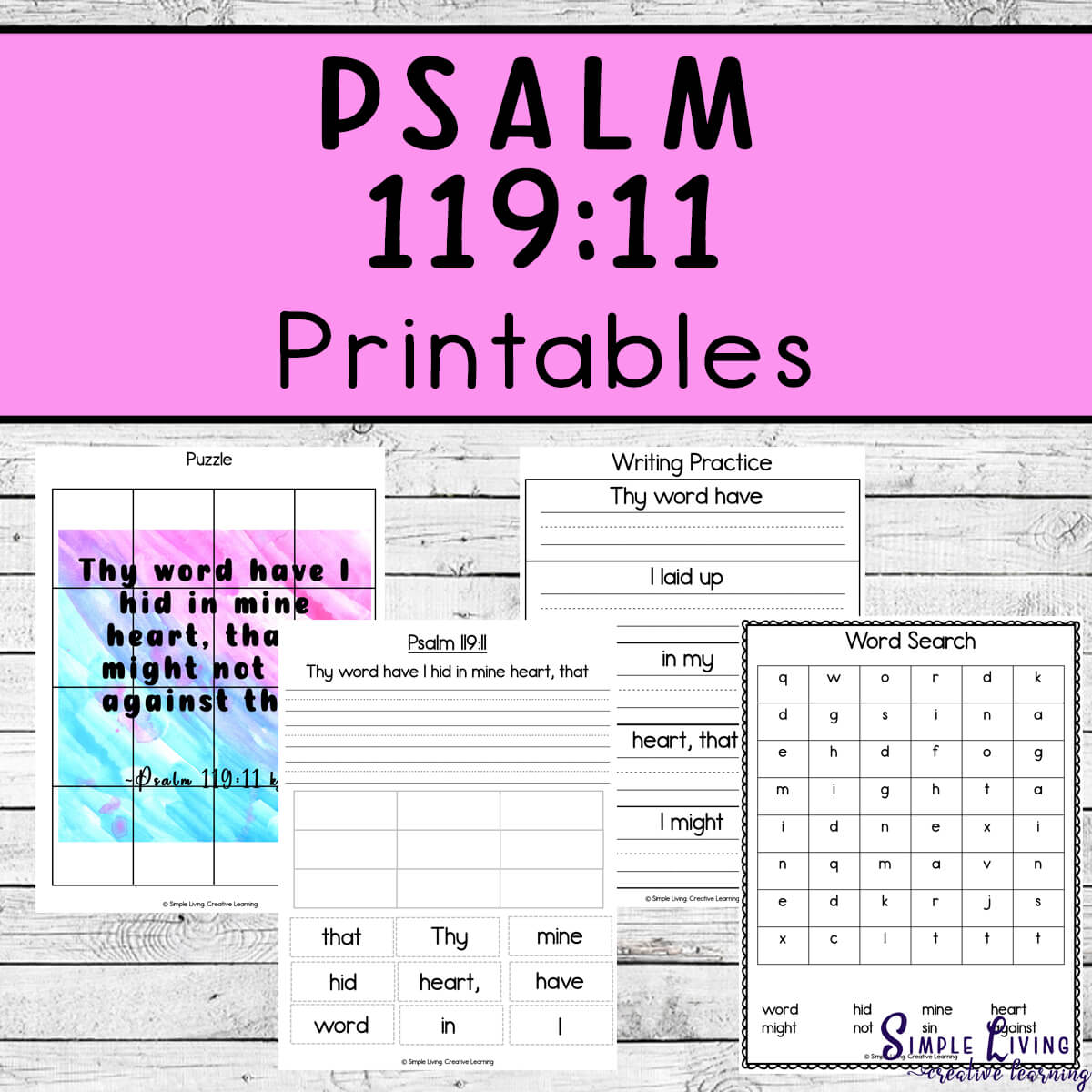 Psalm 119:11 Printables four pages