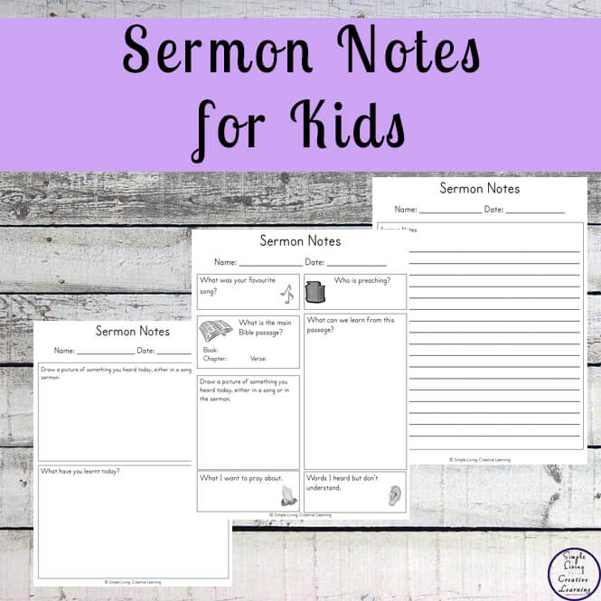 A great way to keep the kids interested, listening and learning during church is with this Sermon Note Pages for Kids.
