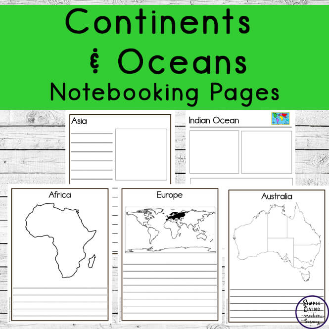 Continents and Oceans Notebooking Pages