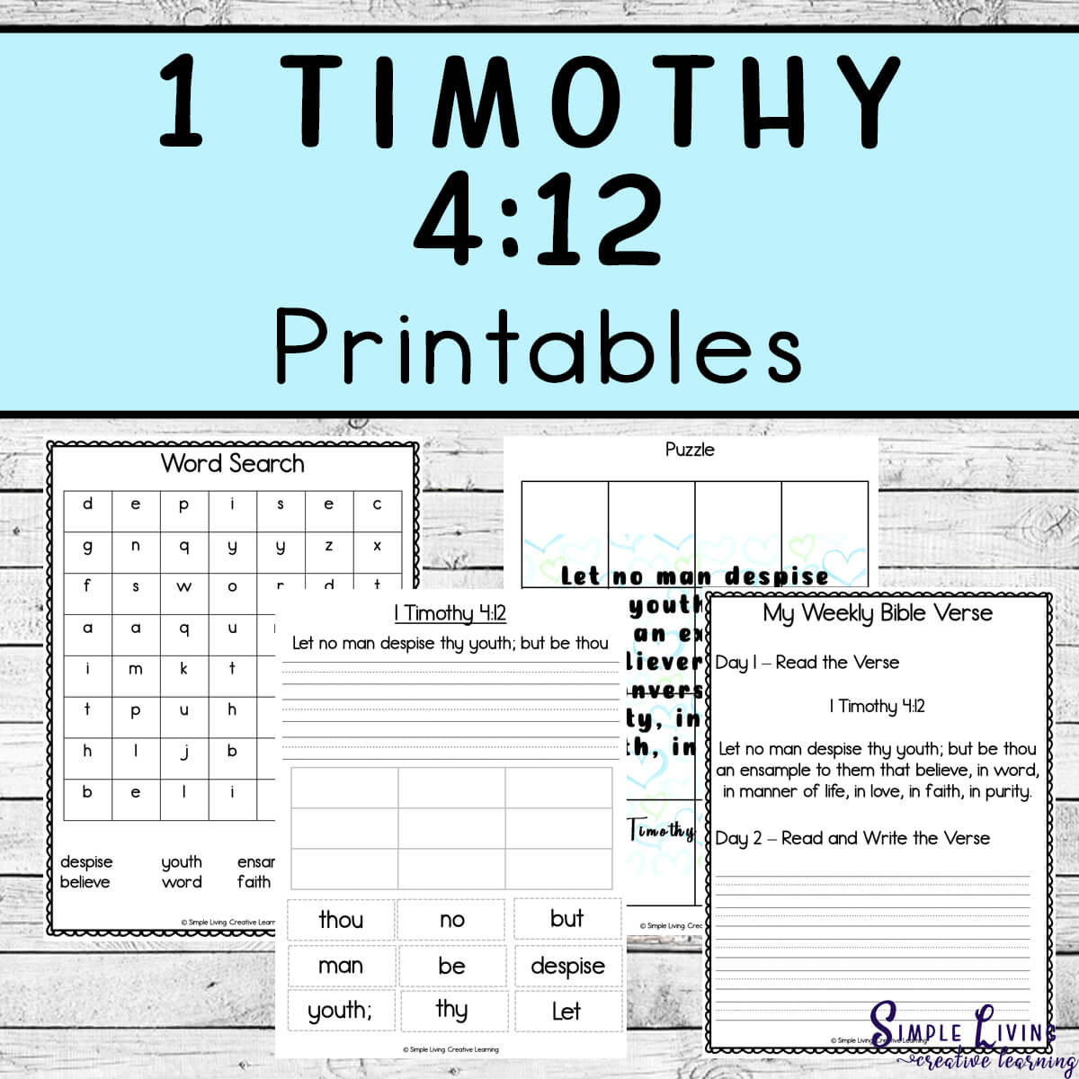 1 Timothy 4:12 Printables four pages