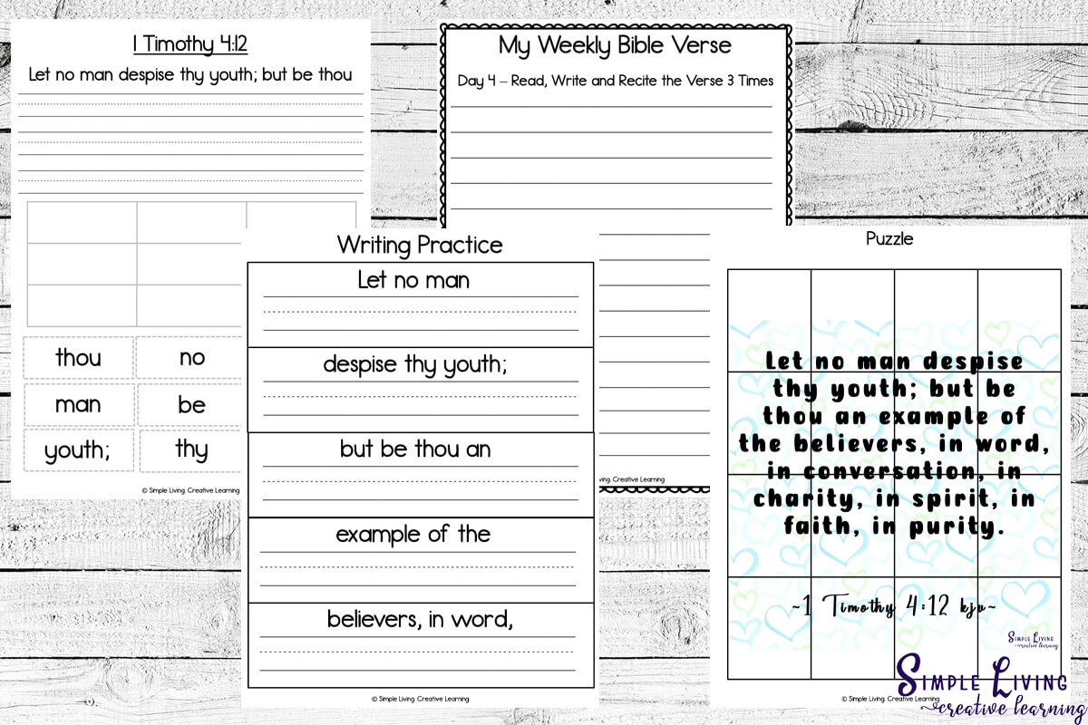 1 Timothy 4:12 Printables four more activity pages