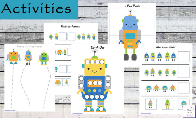 This 86-page Robot Friends Fun Printable Pack is aimed at kids ages 2 - 8.