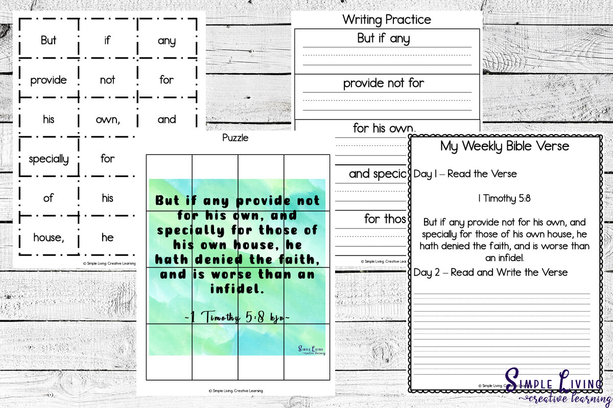 1 Timothy 5:8 Printables four activity pages