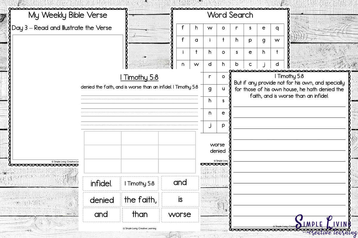 1 Timothy 5:8 Printables four more activity pages