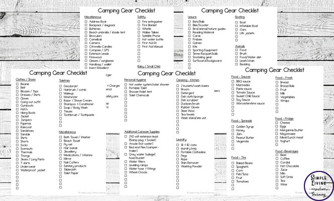 camping gear checklist printables