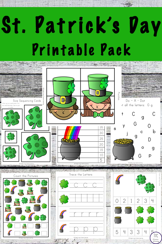 This mini St. Patrick's Day Printable Pack is aimed for kids ages 2-8. It contains lots of fun activities such as: colouring pages, number puzzles, handwriting practice, counting, size sequencing and lots more.