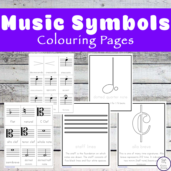 Music symbols colouring pages