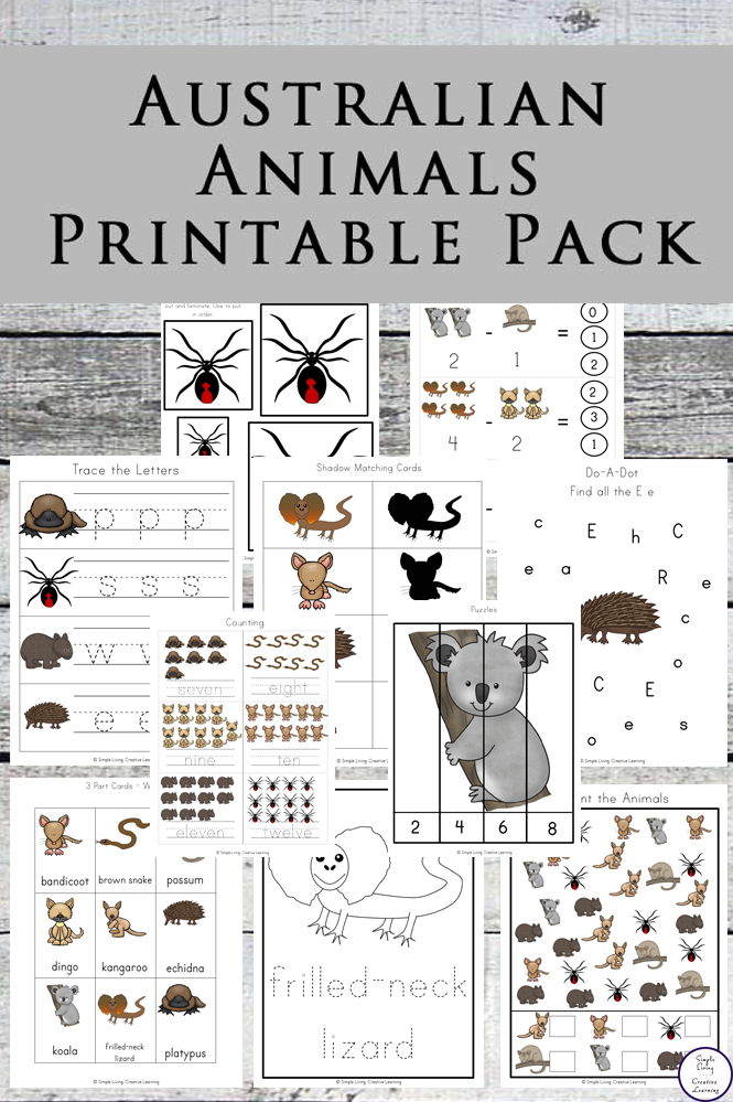Australian Animal Printable Pack text with image examples of worksheets