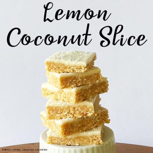 Lemon Coconut Slice in a stack