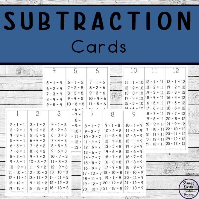 Subtraction Cards