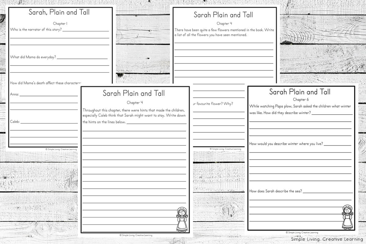 Sarah Plain and Tall Literature Study four chapter study pages