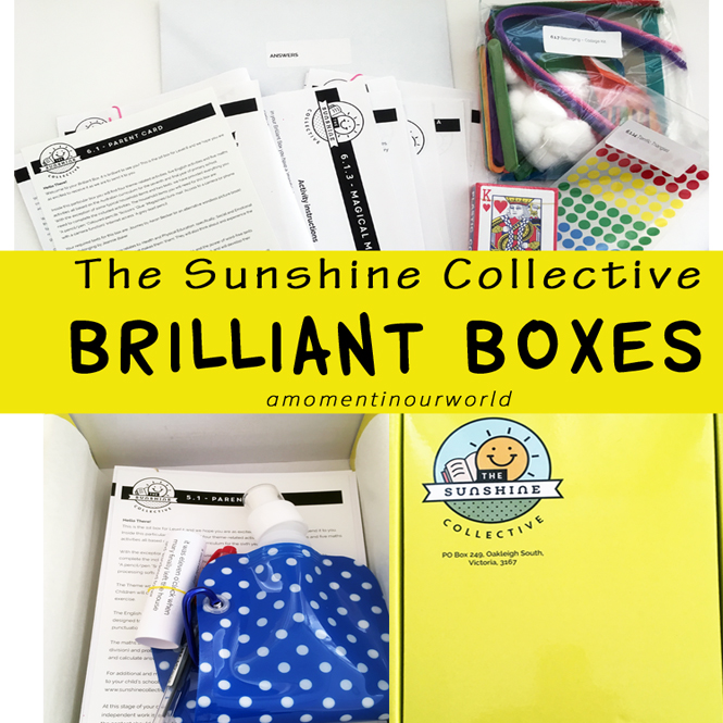 These Brilliant Boxes, created by The Sunshine Collective, are a great additional to your homeschool resources, boredom busters for school holidays or to take with you when travelling.
