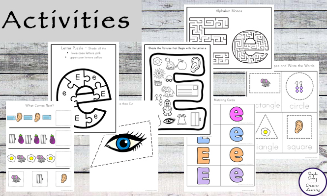 This Letter E Printable Pack is aimed for children aged 3 - 9. It contains a variety of math, literacy and hands-on activities.