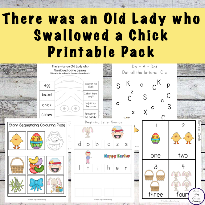 Lots of fun resources to go with the book, There was an Old Lady who Swallowed a Chick.