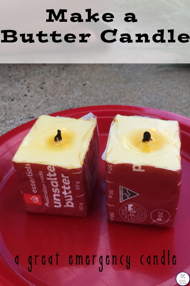 If you are in a blackout or your battery is running our in your flashlight, this butter candle is a great way to add a little light to your room. 