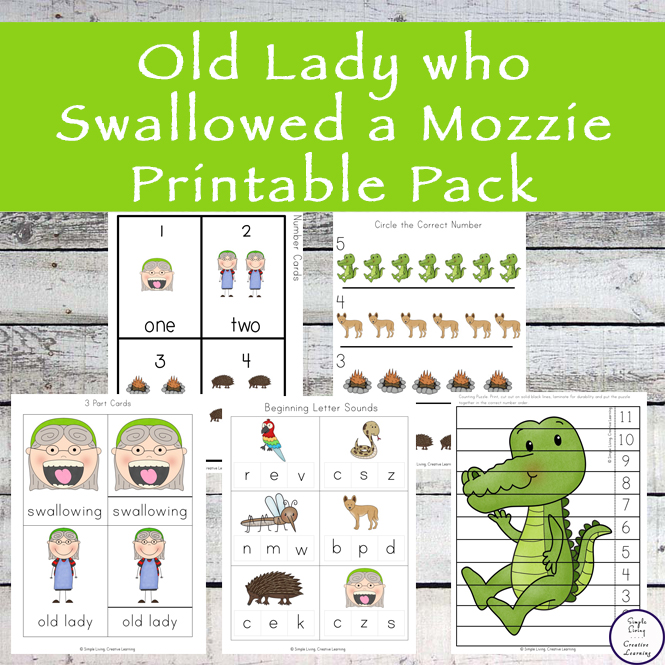 A great free printable pack to go with the book, There was an Old Lady who Swallowed a Mozzie.