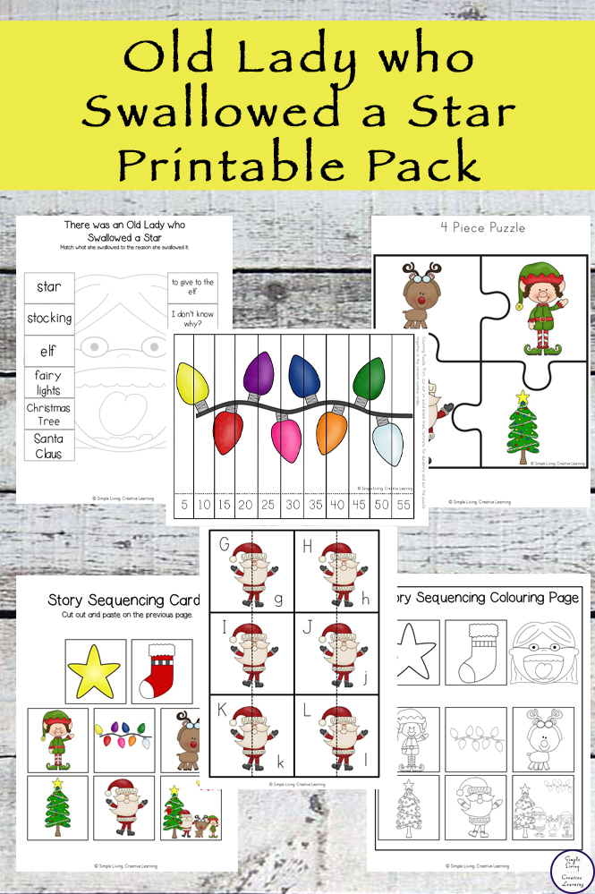 A great free printable pack to go with the book, There was an Old Lady who Swallowed a Star.
