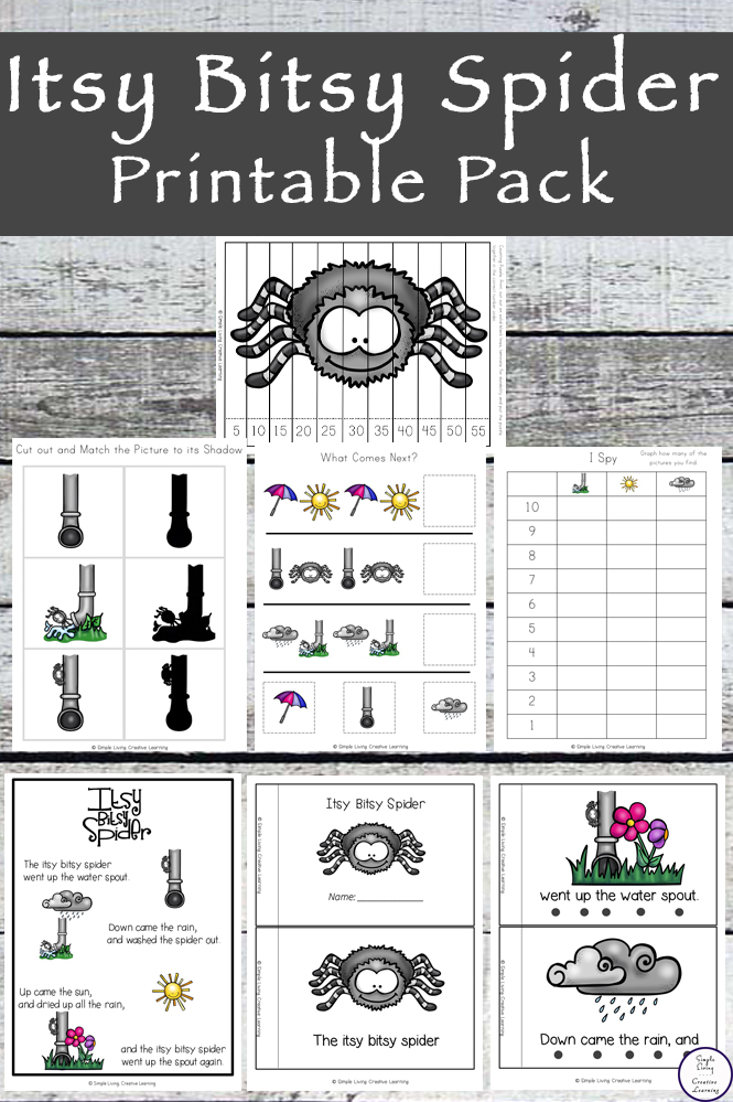 This Itsy Bitsy Spider printable pack is aimed at children in kindergarten and preschool and includes over 90 pages of fun and learning.