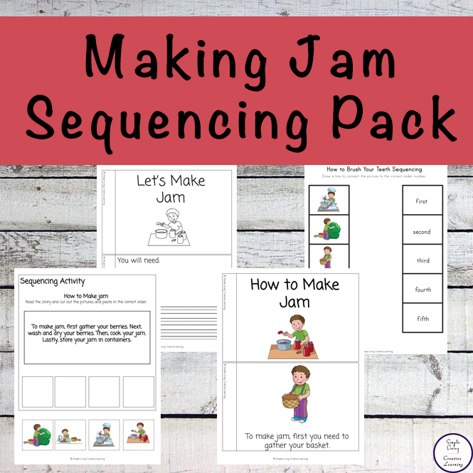 This Making Jam Sequencing Pack  is a great way to teach your children the basics of making jam, and about the sequencing of events that need to take place to make jam.