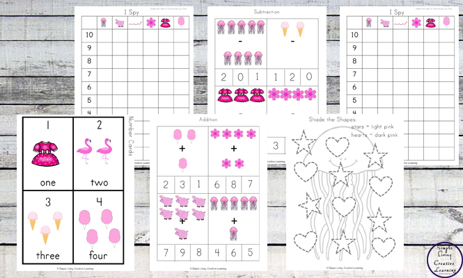 This Pink Printable Pack is aimed for children aged 3 - 9 and contains a variety of activities; simple math concepts, literacy and hands-on activities with a 'pink' theme. 