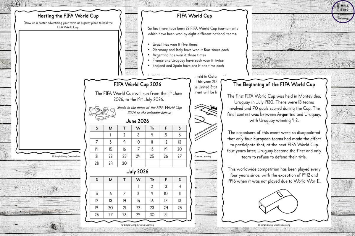 FIFA World Cup Printables four black and white pages