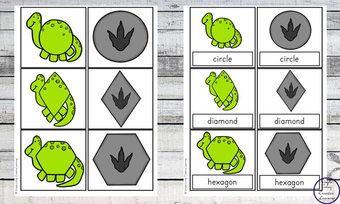 These cute dinosaur shape matching cards are a great way to introduce children to many different 2d shapes. 
