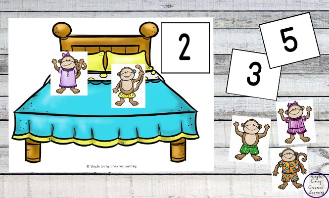 This is such a fun little rhyme that can be used to teach your child counting and number recognition with the help of this Five Little Monkeys Printable Pack.