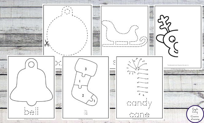 These Christmas Themed Worksheets  are great for kids in preschool and kindergarten. They are easy to prepare / print and will help improve your child's fine motor skills.