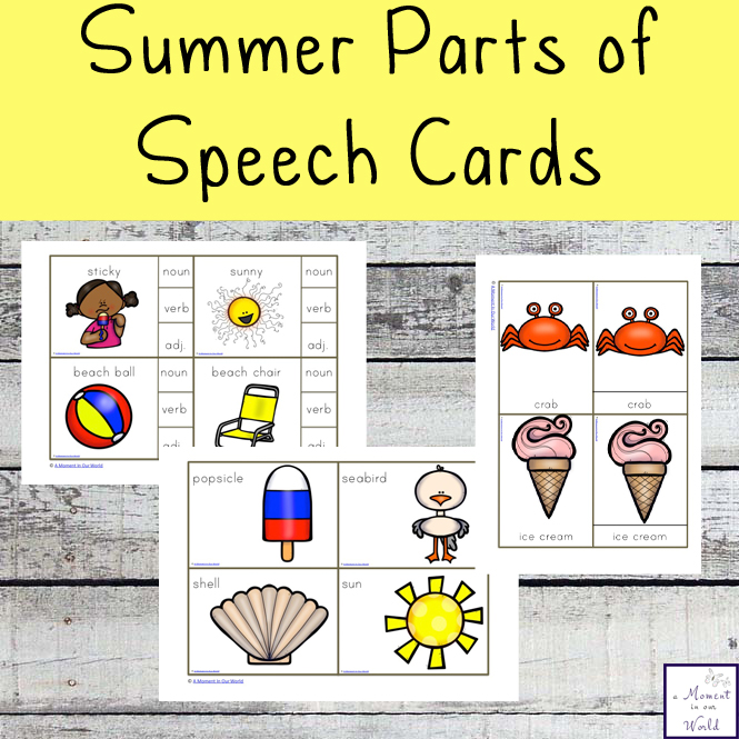 These Summer Parts of Speech Cards are a great way to introduce children to nouns, verbs and adjectives.