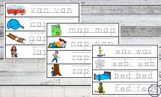 These CVC Tracing strips are a great way to introduce children to CVC (consonant - vowel - consonant) words while they practice their fine motor skills. 