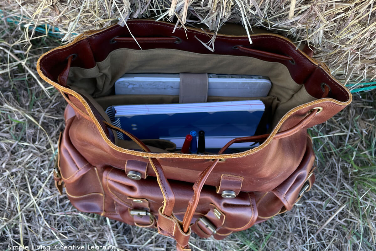My Favourite Bullet Journal Supplies inside backpack
