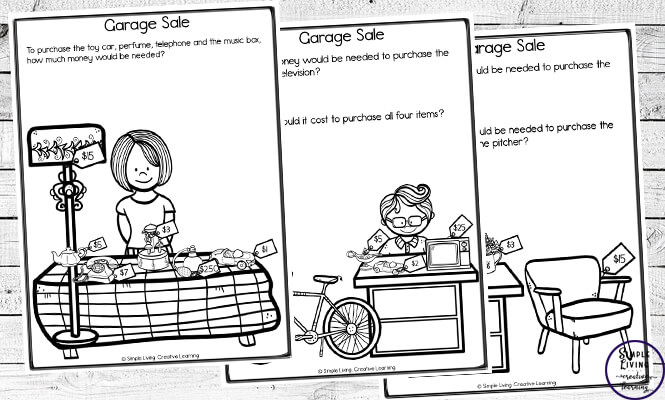 Learning about purchasing items with money is a great skill for kids to have. These Garage Sale Worksheets are a great hands-on approach, combined with some worksheets to help children learn money.