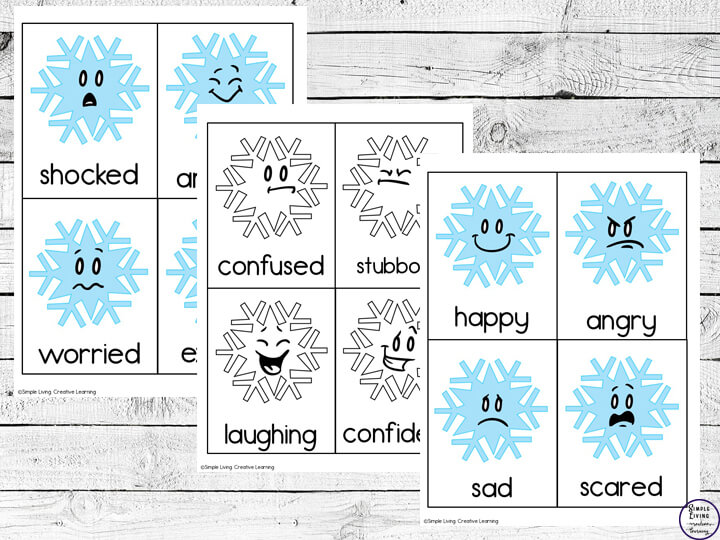 These Snowflake Emotion Flashcards are useful for teaching children to identify their feelings, express themselves and to recognise others feelings as well.