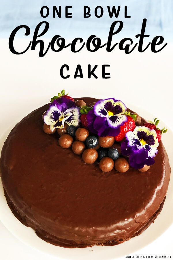 One Bowl Chocolate Cake with edible flower