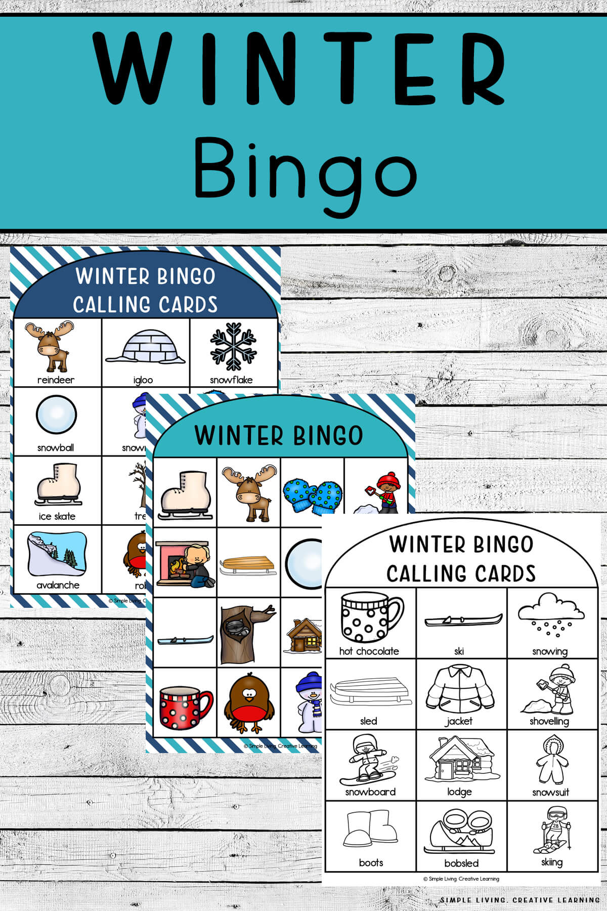 Winter Bingo Colour and Black and White