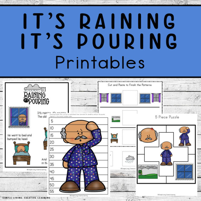 It's Raining, It's Pouring Printables Four pages