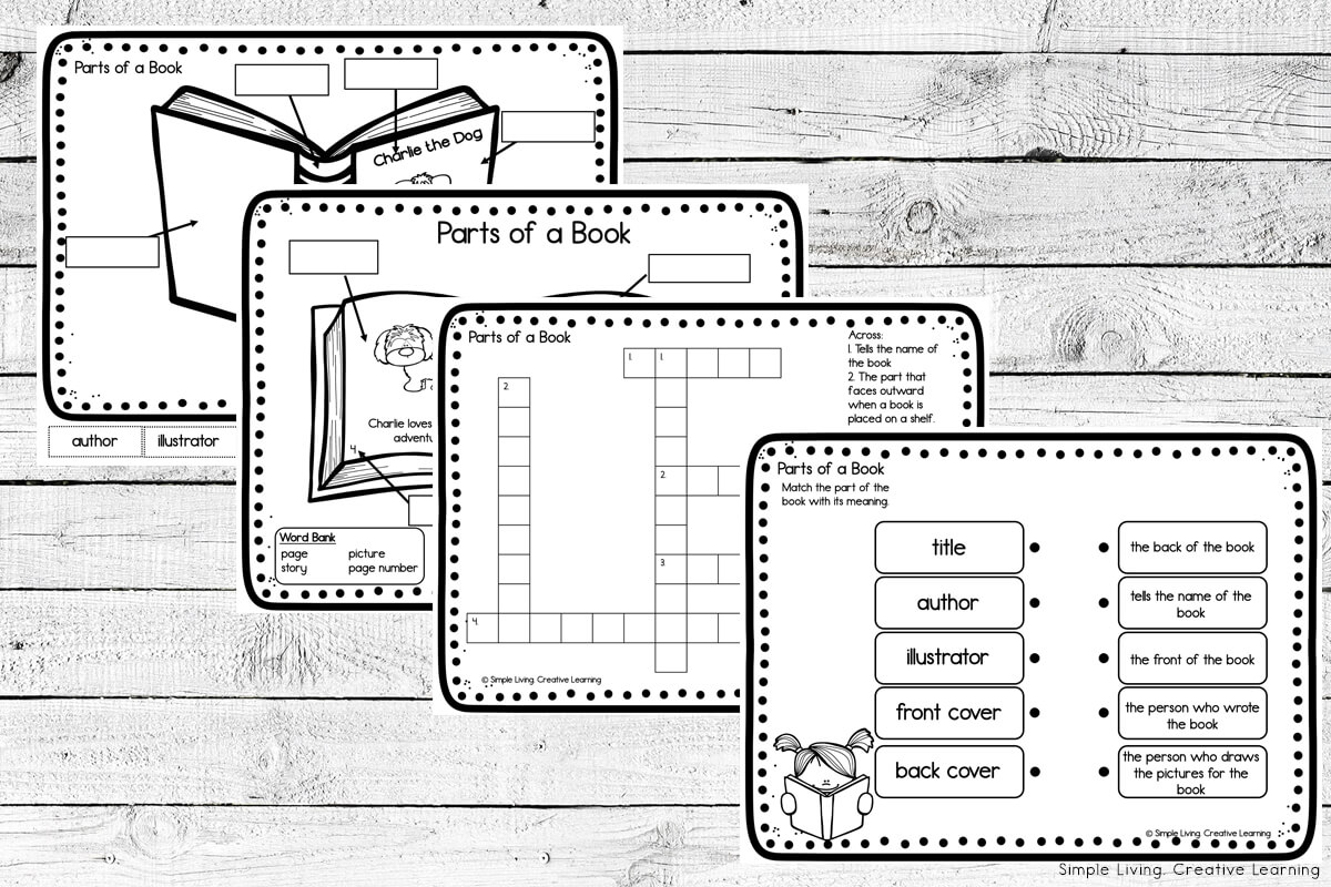 Parts of a Book Printables Activity Pages