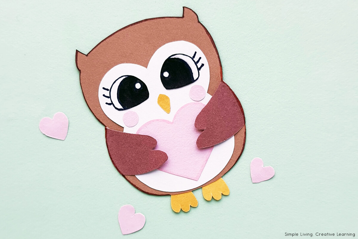 Owl Paper Craft Activity Final Product with hearts