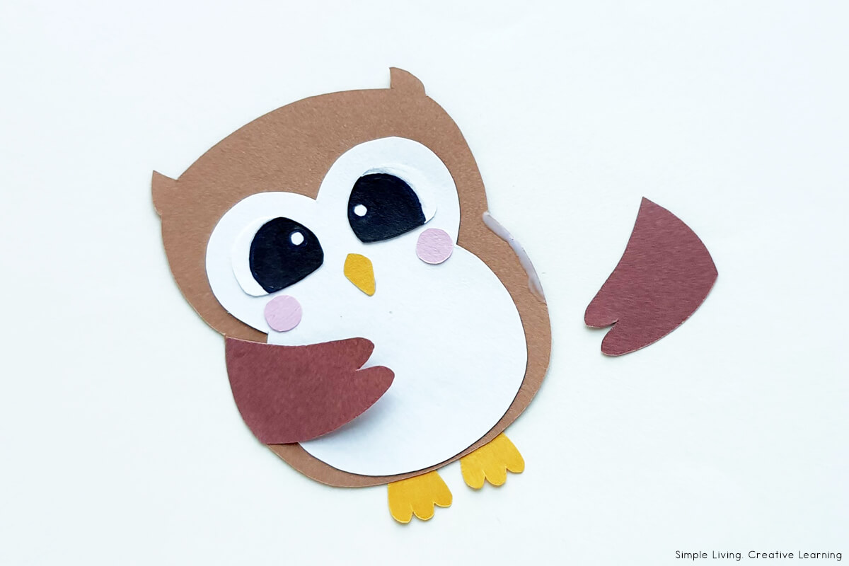 Owl Paper Craft Activity adding the first wing