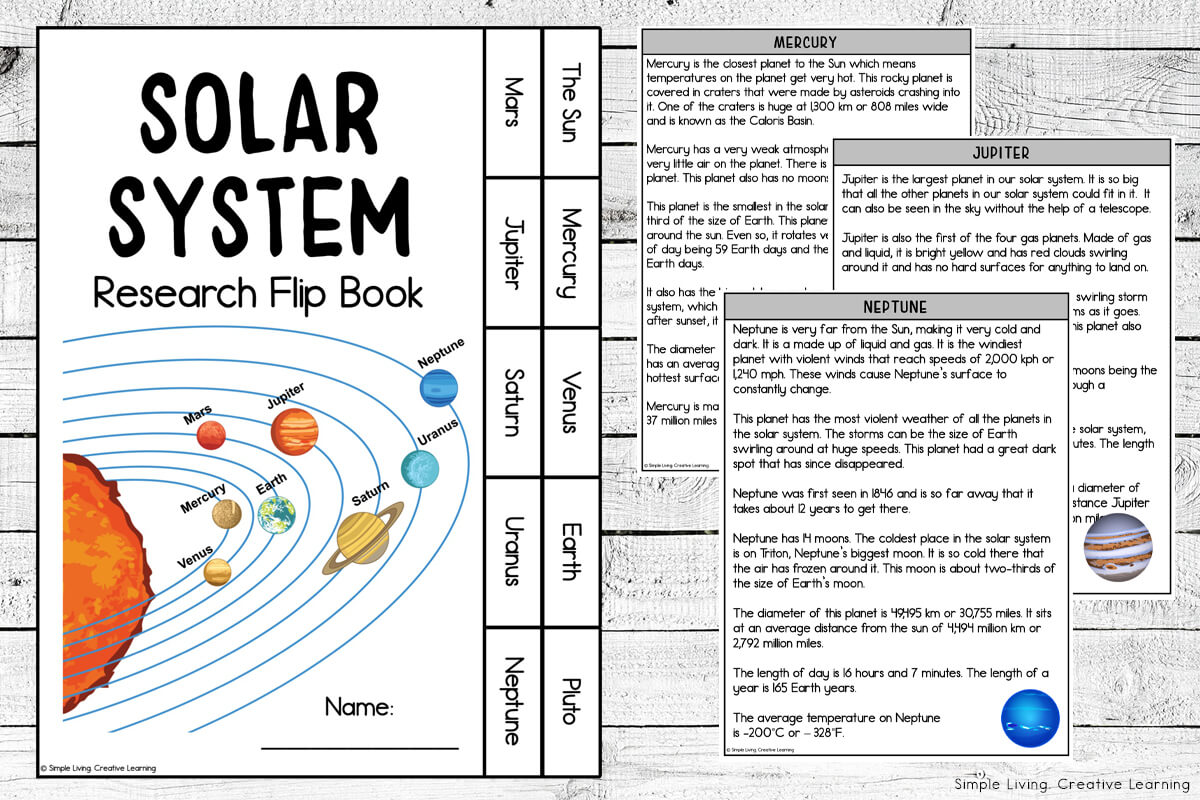 Solar System Research Flip Book cover and information pages
