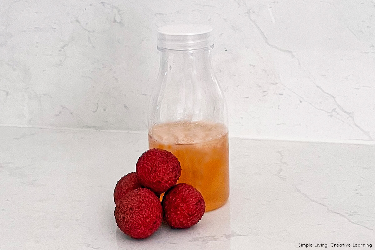 Homemade Lychee Syrup in a bottle
