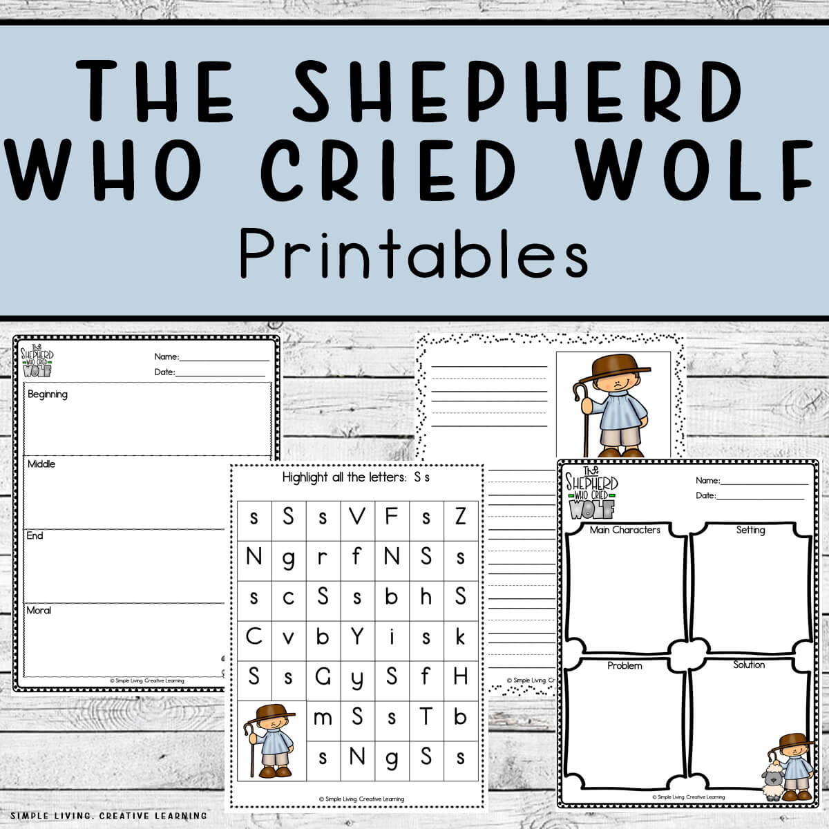 The Shepherd Who Cried Wolf Printables four pages