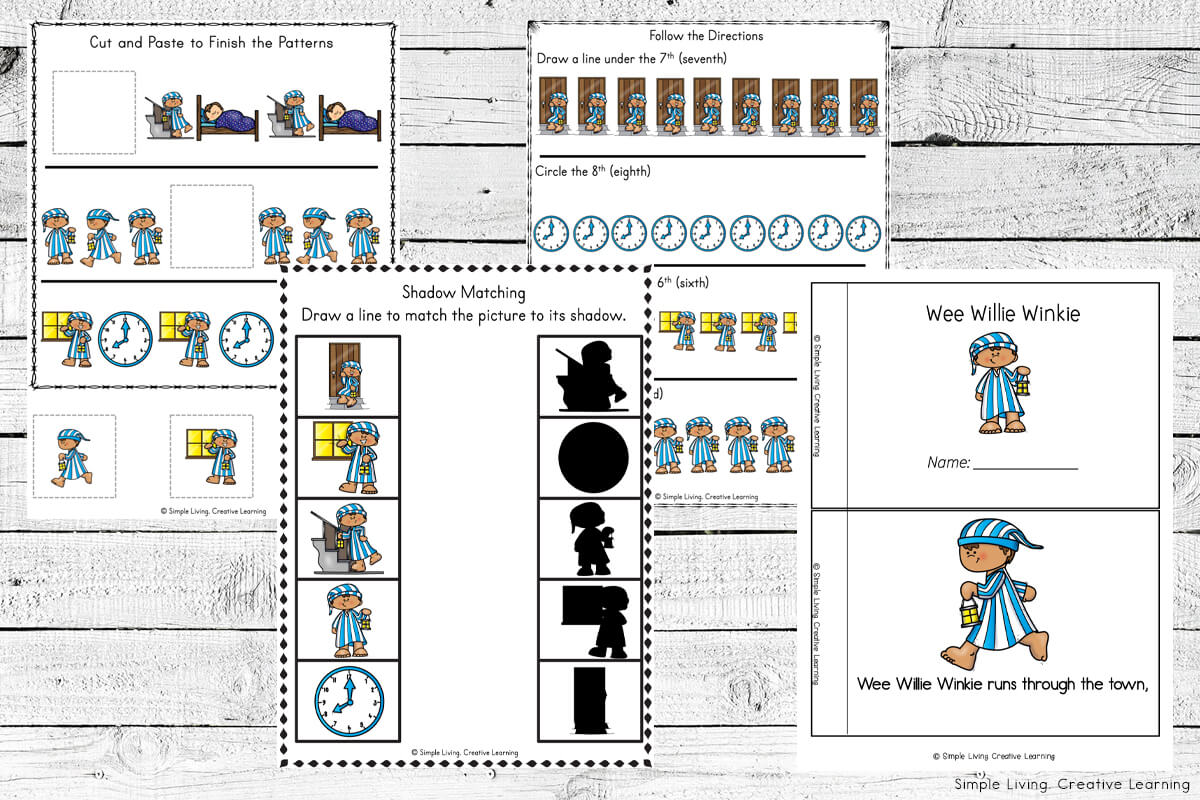 Wee Willie Winkie Printables activity pages