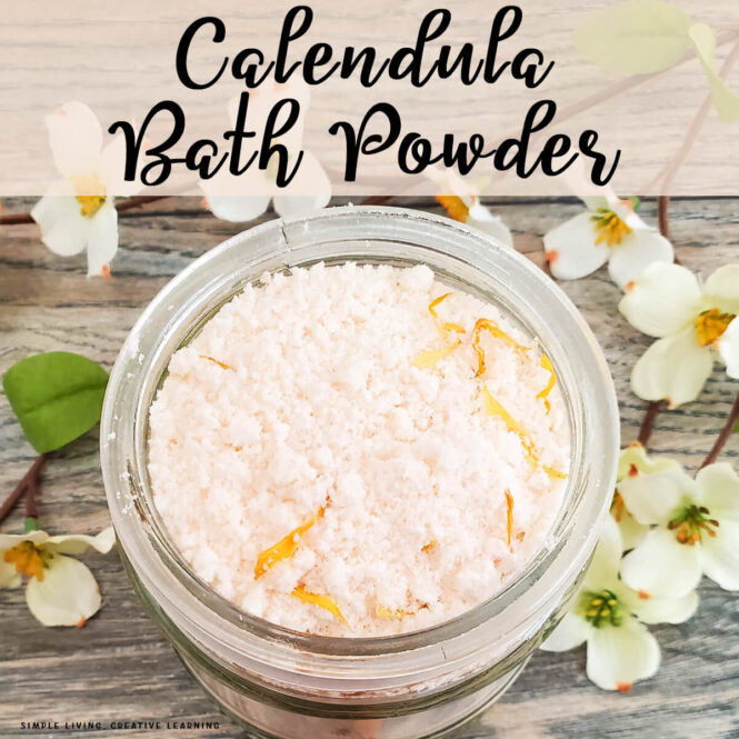 Calendula Fizzing Bath Powder in a glass jar