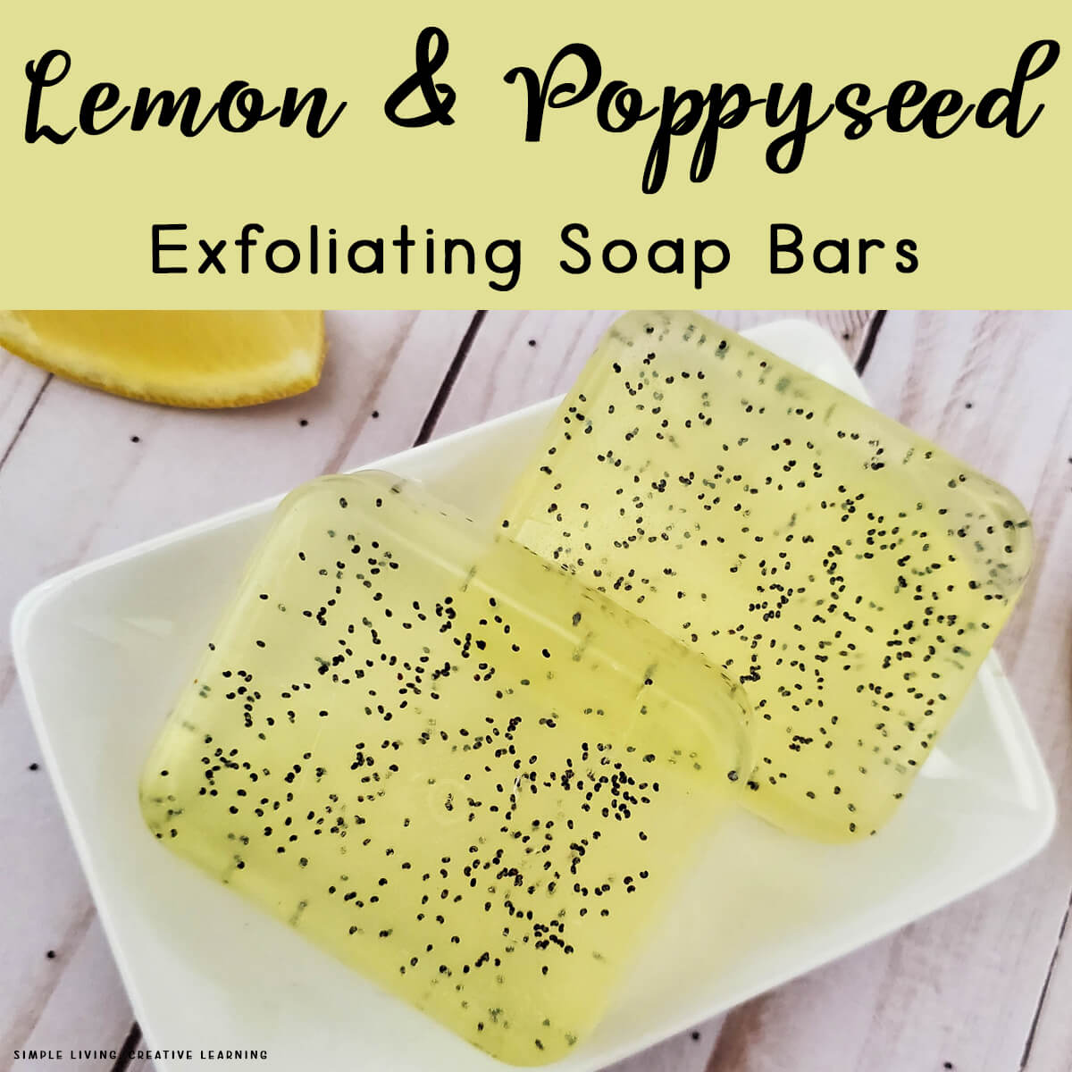 Lemon Poppyseed Soap 2 bars on a plate