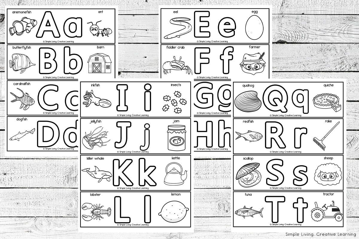 Printable Alphabet Strips black and white version