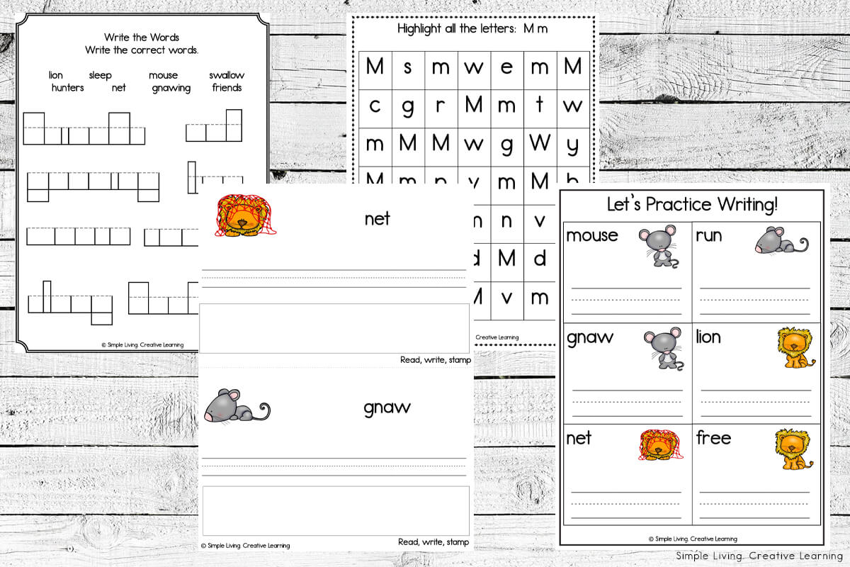 The Lion and The Mouse literacy printables