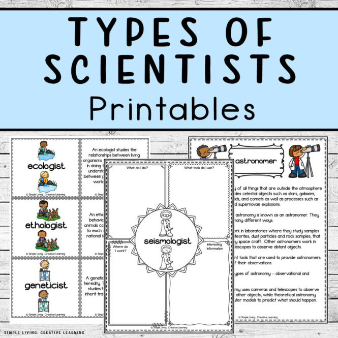 Types of Scientists Printables three pages